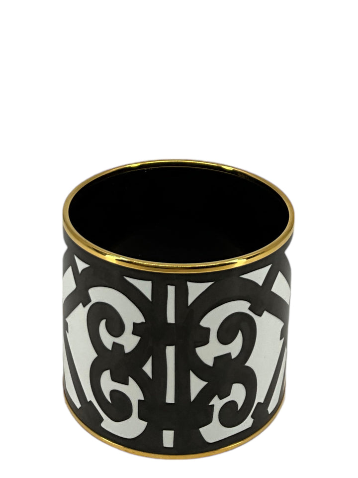 Top quality Hermes Monochrome Printed Enamel Gold Plated Extra Wide Bangle Bracelet