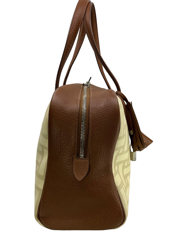 Top quality Hermes Victoria Printed Toile And Brown Leather Bag