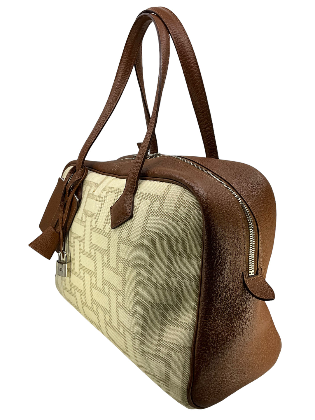 Top quality Hermes Victoria Printed Toile And Brown Leather Bag