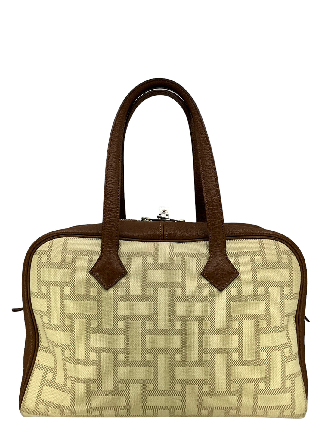 Top quality Hermes Victoria Printed Toile And Brown Leather Bag