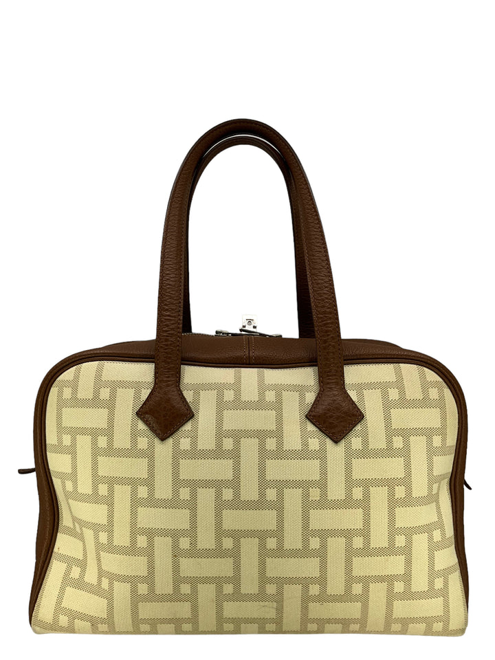 Top quality Hermes Victoria Printed Toile And Brown Leather Bag