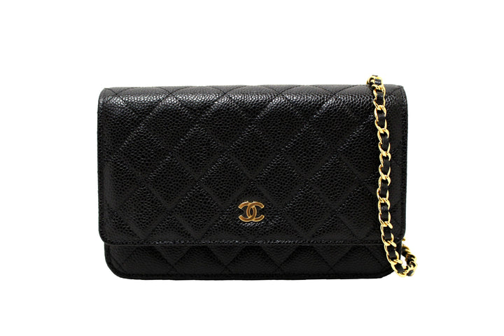 NEW Chanel Black Quilted Caviar Leather Wallet On Chain WOC Messenger Bag | Italystation.com