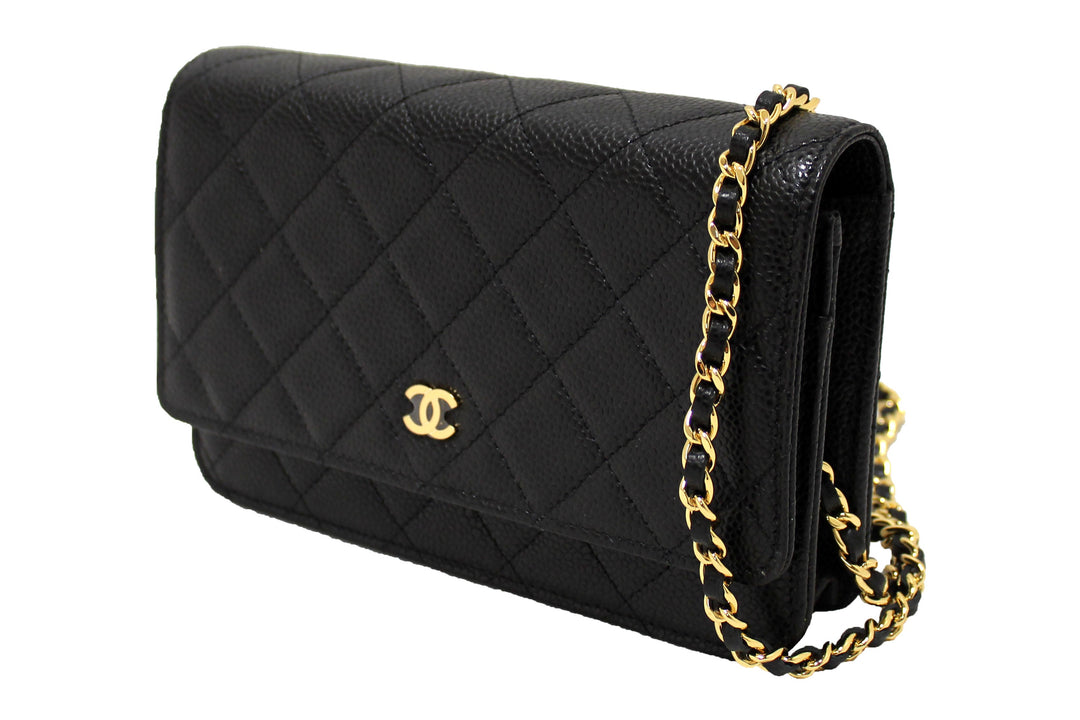 NEW Top Quality Chanel Black Quilted Caviar Leather Wallet On Chain WOC Messenger Bag