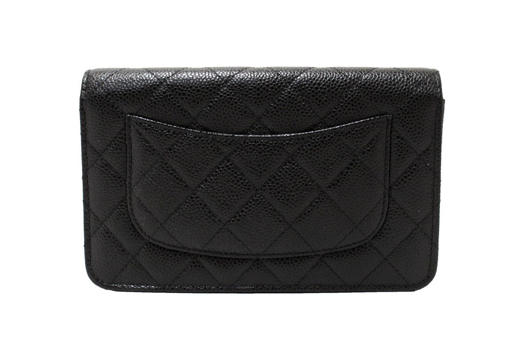 NEW Top Quality Chanel Black Quilted Caviar Leather Wallet On Chain WOC Messenger Bag