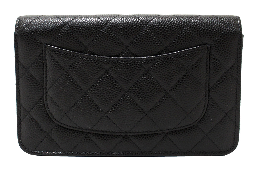 NEW Top Quality Chanel Black Quilted Caviar Leather Wallet On Chain WOC Messenger Bag