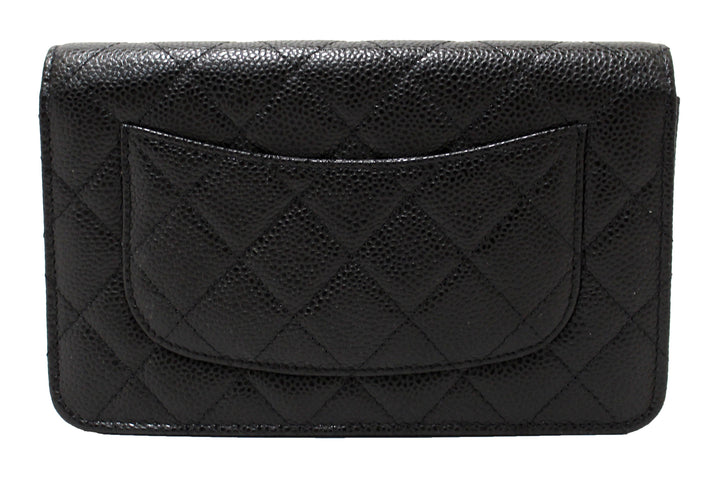 NEW Top Quality Chanel Black Quilted Caviar Leather Wallet On Chain WOC Messenger Bag