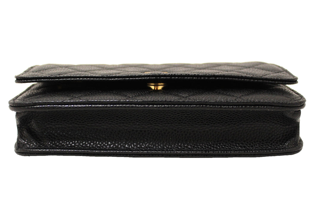 NEW Top Quality Chanel Black Quilted Caviar Leather Wallet On Chain WOC Messenger Bag