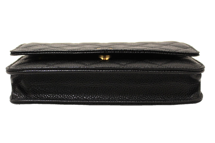 NEW Top Quality Chanel Black Quilted Caviar Leather Wallet On Chain WOC Messenger Bag