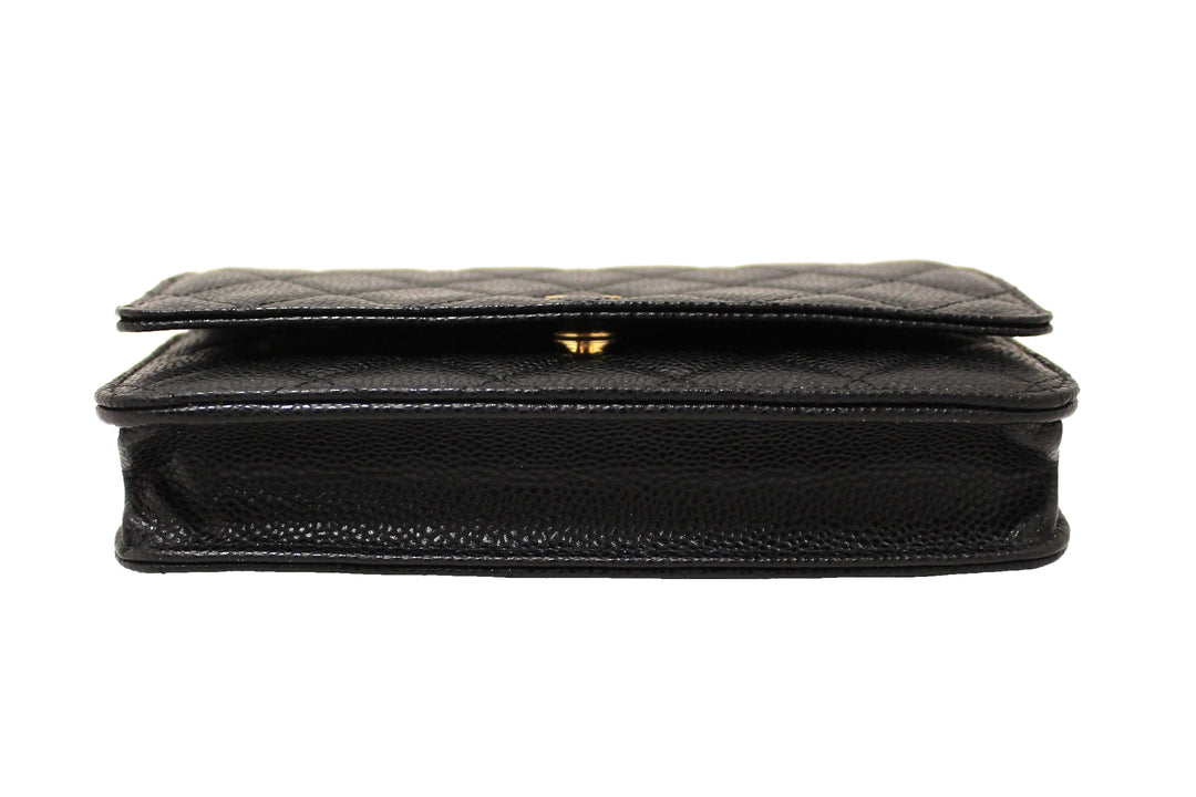 NEW Top Quality Chanel Black Quilted Caviar Leather Wallet On Chain WOC Messenger Bag