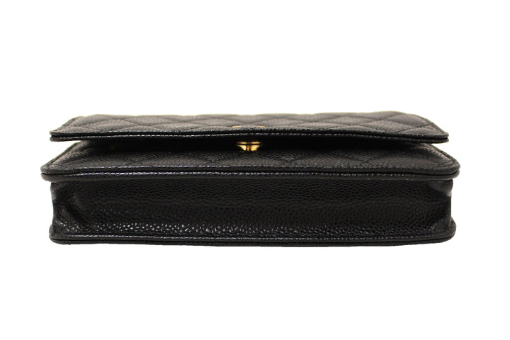 NEW Top Quality Chanel Black Quilted Caviar Leather Wallet On Chain WOC Messenger Bag