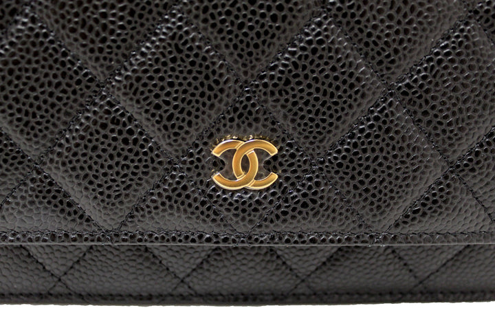 NEW Top Quality Chanel Black Quilted Caviar Leather Wallet On Chain WOC Messenger Bag