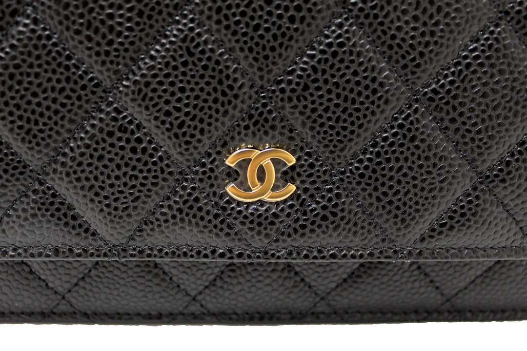 NEW Top Quality Chanel Black Quilted Caviar Leather Wallet On Chain WOC Messenger Bag