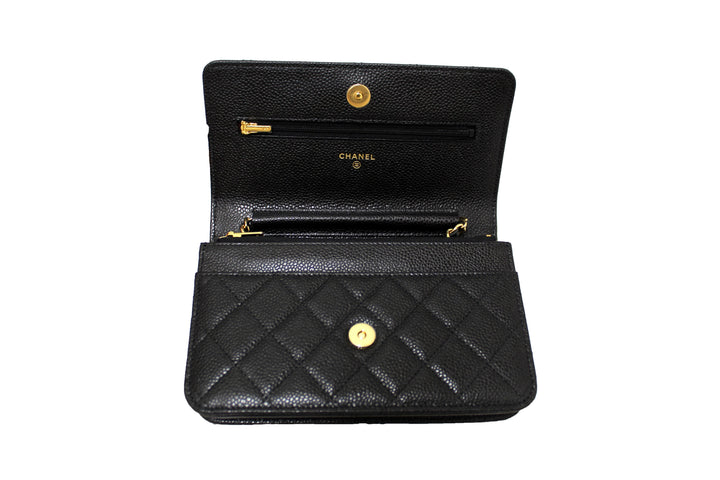 NEW Top Quality Chanel Black Quilted Caviar Leather Wallet On Chain WOC Messenger Bag