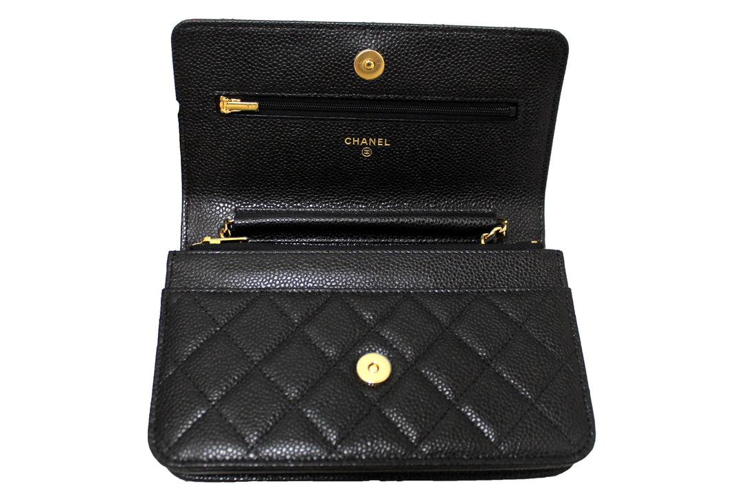 NEW Top Quality Chanel Black Quilted Caviar Leather Wallet On Chain WOC Messenger Bag