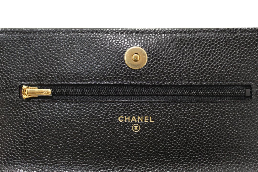 NEW Top Quality Chanel Black Quilted Caviar Leather Wallet On Chain WOC Messenger Bag