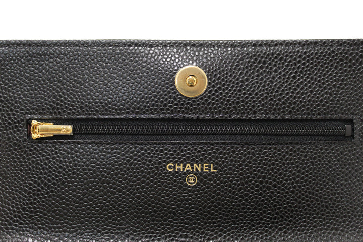 NEW Top Quality Chanel Black Quilted Caviar Leather Wallet On Chain WOC Messenger Bag
