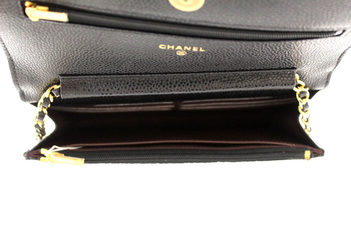 NEW Top Quality Chanel Black Quilted Caviar Leather Wallet On Chain WOC Messenger Bag