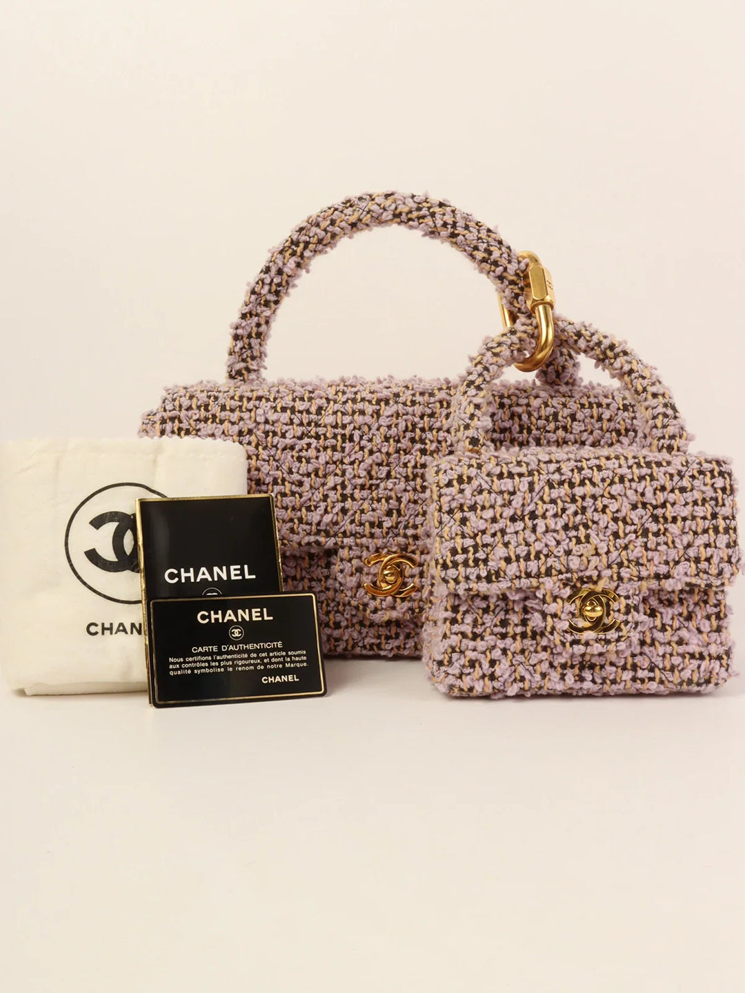 Chanel Around 1992 Tweed Classic New Pair Top Handle Bag Purple/Multi