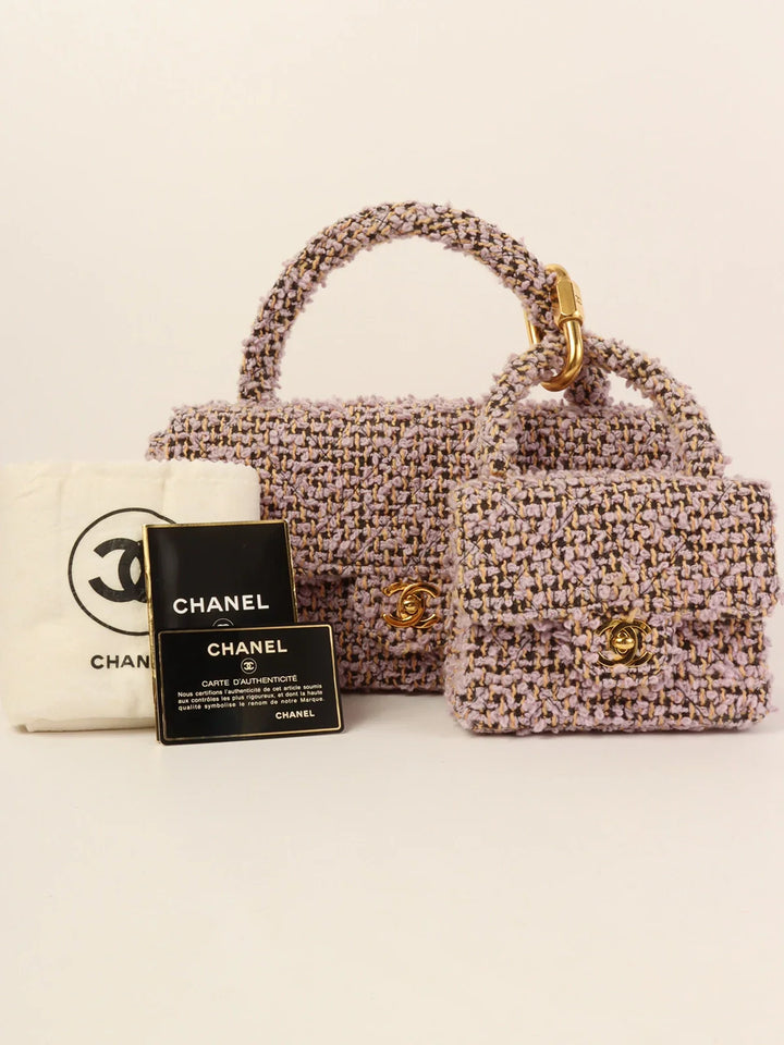 Chanel Around 1992 Tweed Classic New Pair Top Handle Bag Purple/Multi