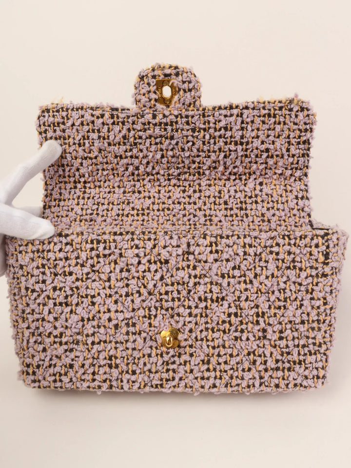 Chanel Around 1992 Tweed Classic New Pair Top Handle Bag Purple/Multi