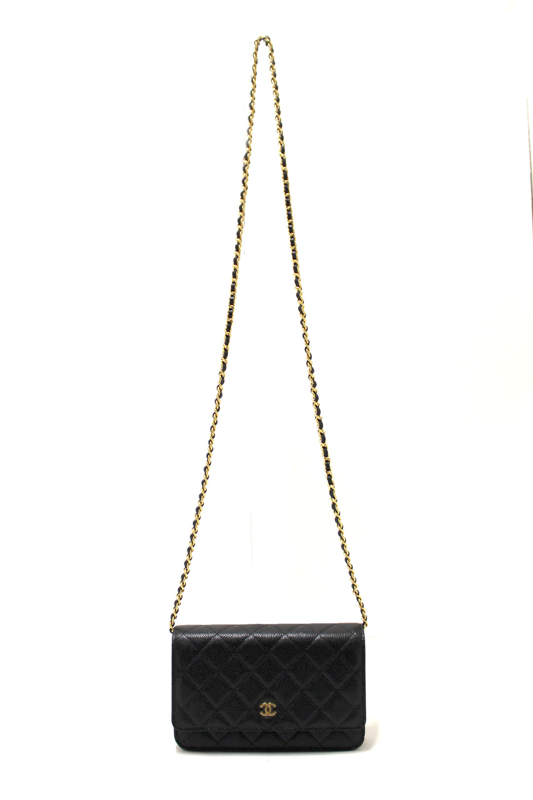 NEW Top Quality Chanel Black Quilted Caviar Leather Wallet On Chain WOC Messenger Bag