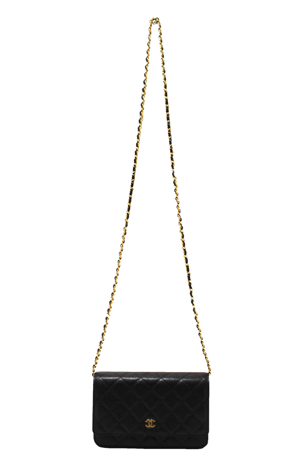 NEW Top Quality Chanel Black Quilted Caviar Leather Wallet On Chain WOC Messenger Bag