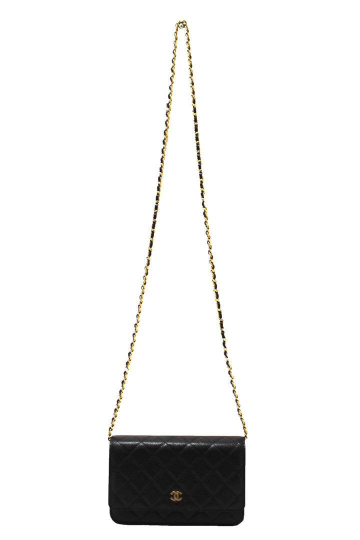 NEW Top Quality Chanel Black Quilted Caviar Leather Wallet On Chain WOC Messenger Bag
