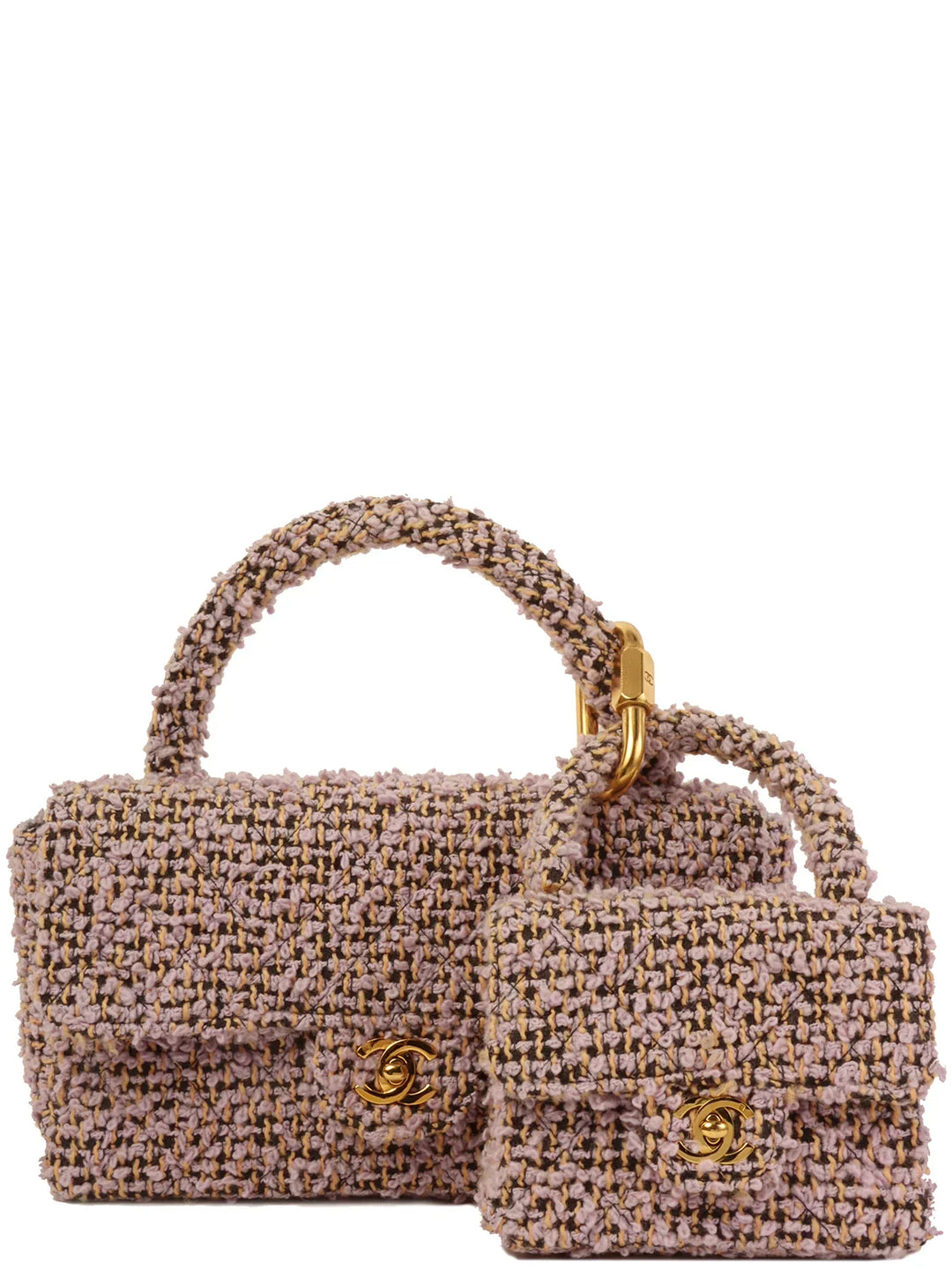 Chanel Around 1992 Tweed Classic New Pair Top Handle Bag Purple/Multi