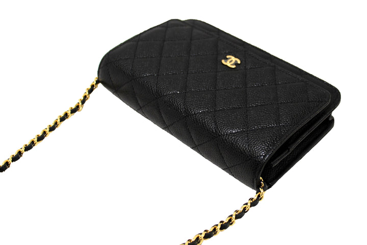 NEW Top Quality Chanel Black Quilted Caviar Leather Wallet On Chain WOC Messenger Bag