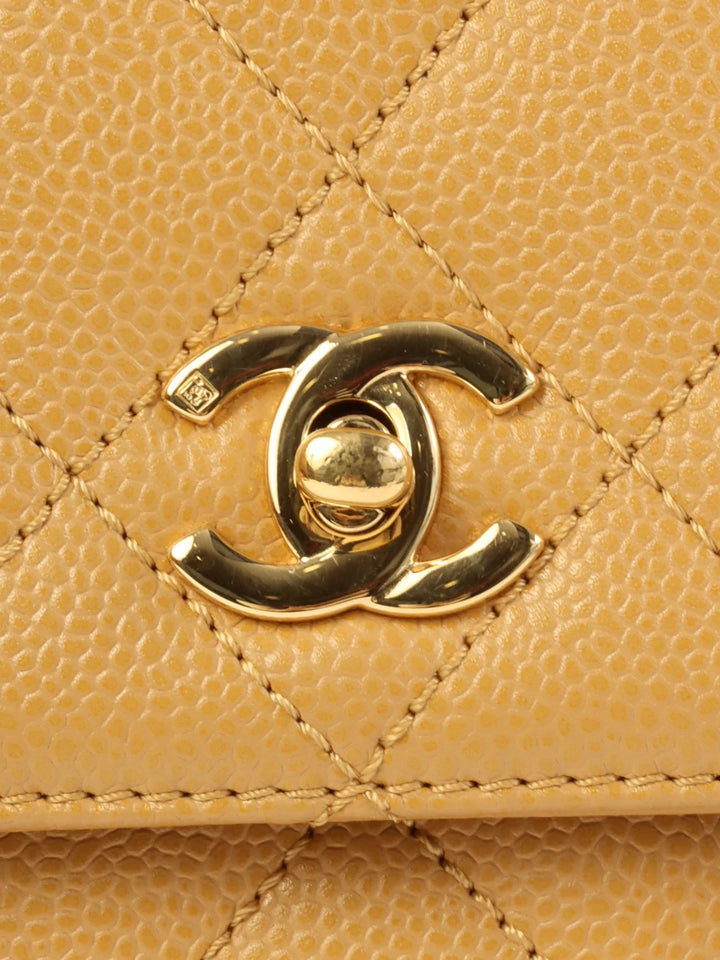 Chanel Around 2003 Made Caviar Skin Turn-Lock Top Handle Bag Beige