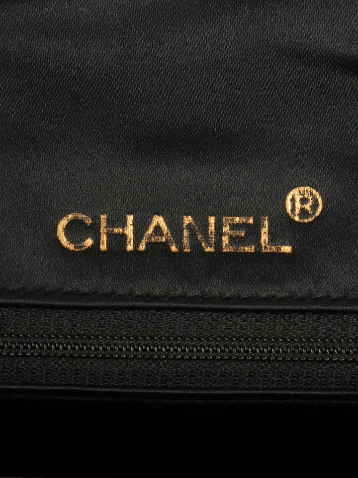Chanel Around 1990 Made Silk Satin Classic New Bijoux Chain Mini Black