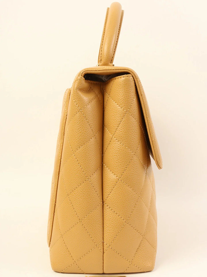 Chanel Around 2003 Made Caviar Skin Turn-Lock Top Handle Bag Beige