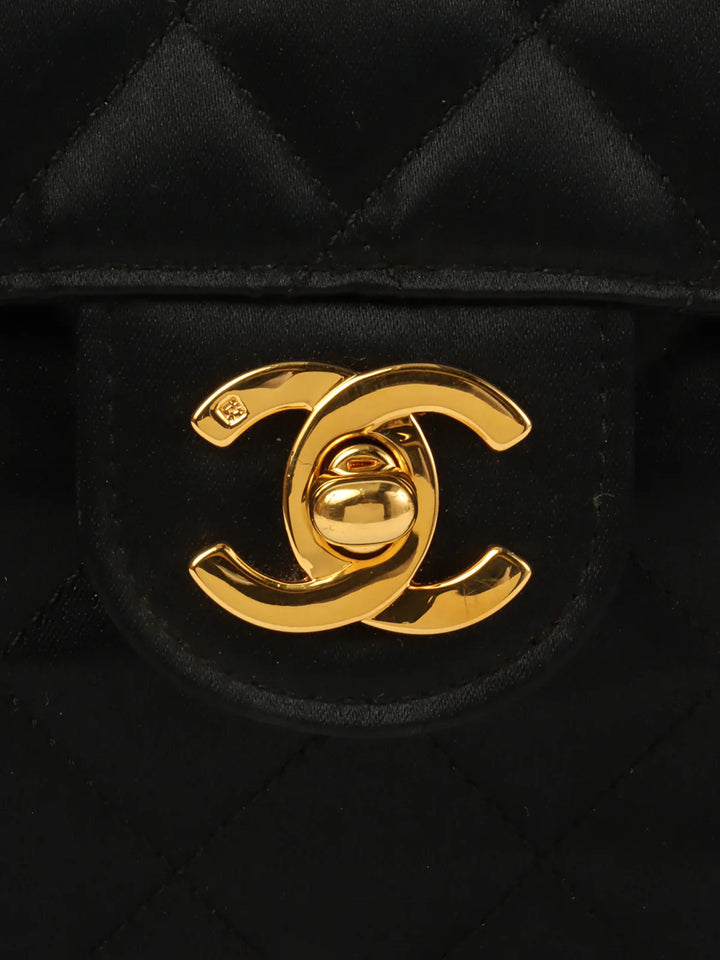 Chanel Around 1990 Made Silk Satin Classic New Bijoux Chain Mini Black