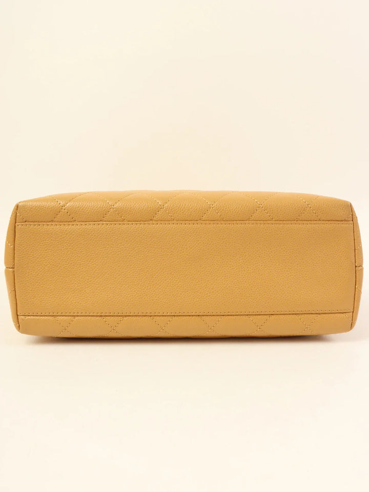 Chanel Around 2003 Made Caviar Skin Turn-Lock Top Handle Bag Beige