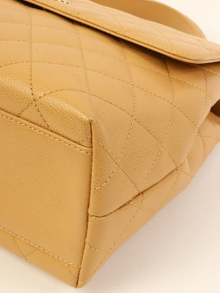 Chanel Around 2003 Made Caviar Skin Turn-Lock Top Handle Bag Beige