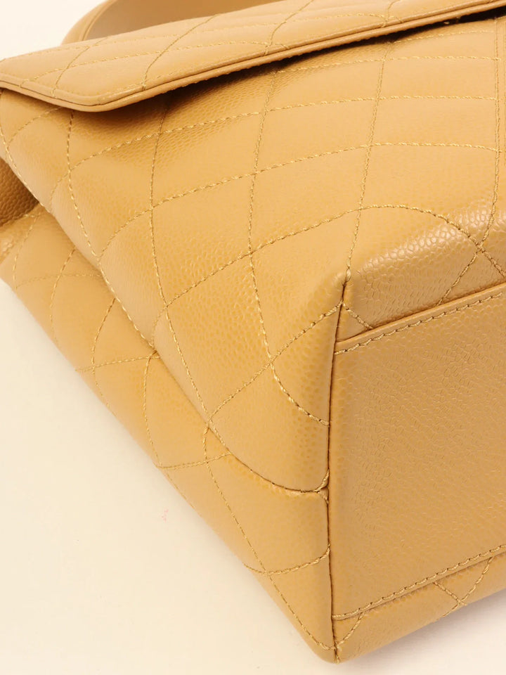 Chanel Around 2003 Made Caviar Skin Turn-Lock Top Handle Bag Beige