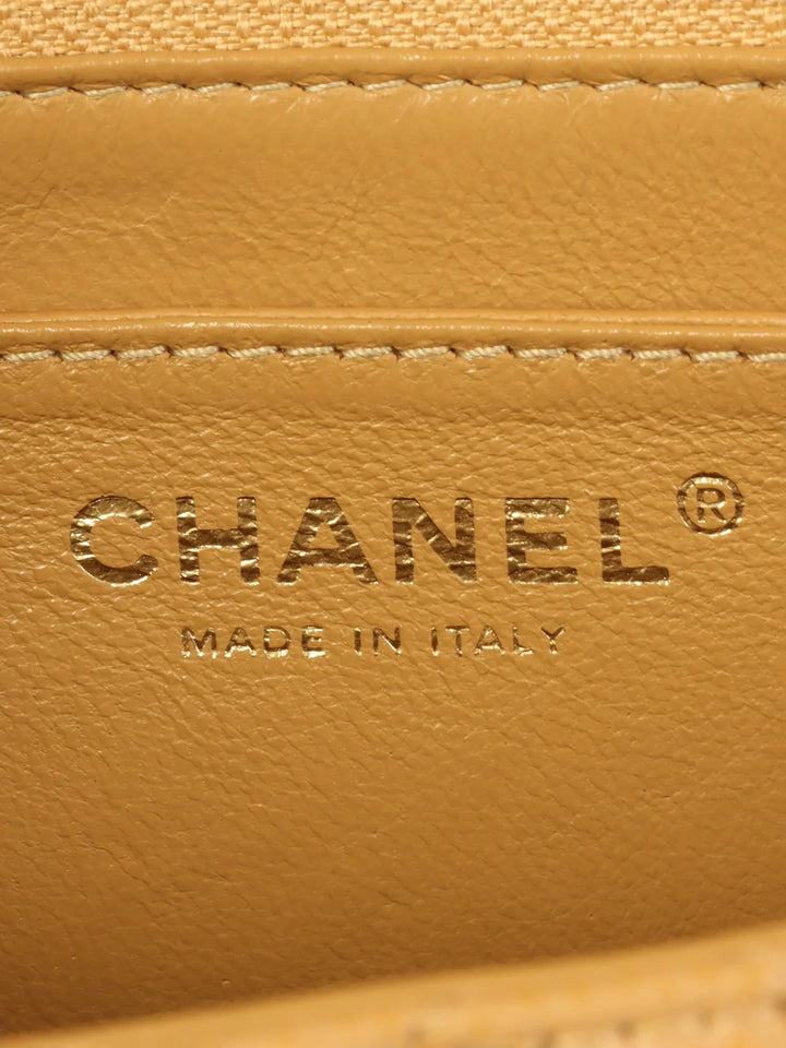 Chanel Around 2003 Made Caviar Skin Turn-Lock Top Handle Bag Beige