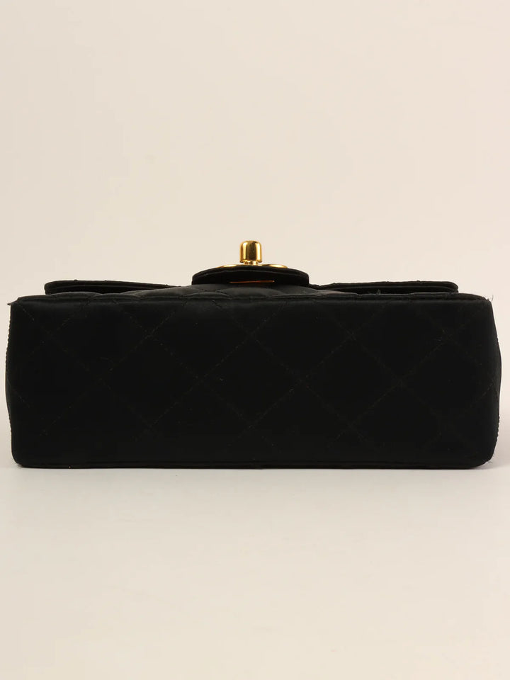 Chanel Around 1990 Made Silk Satin Classic New Bijoux Chain Mini Black