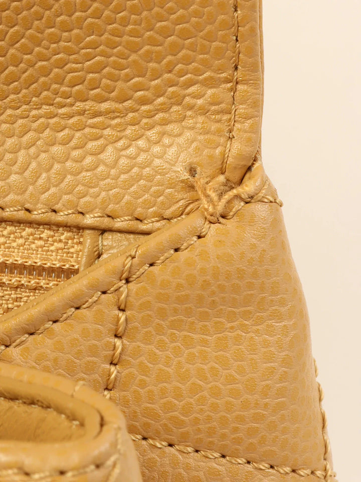 Chanel Around 2003 Made Caviar Skin Turn-Lock Top Handle Bag Beige
