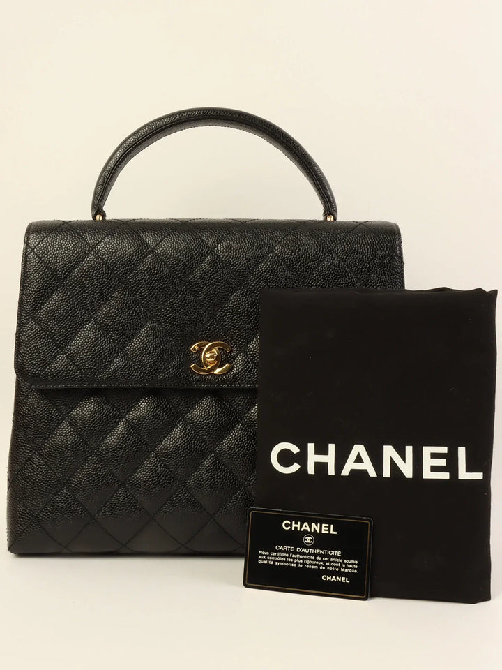 Chanel Around 2001 Made Caviar Skin Turn-Lock Top Handle Bag Black