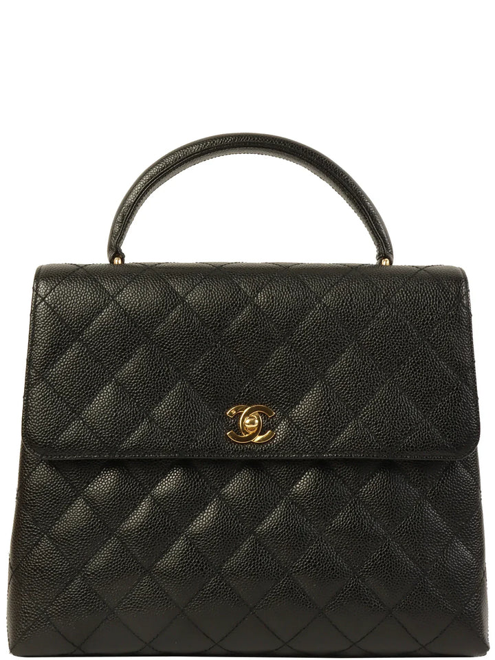 Chanel Around 2001 Made Caviar Skin Turn-Lock Top Handle Bag Black