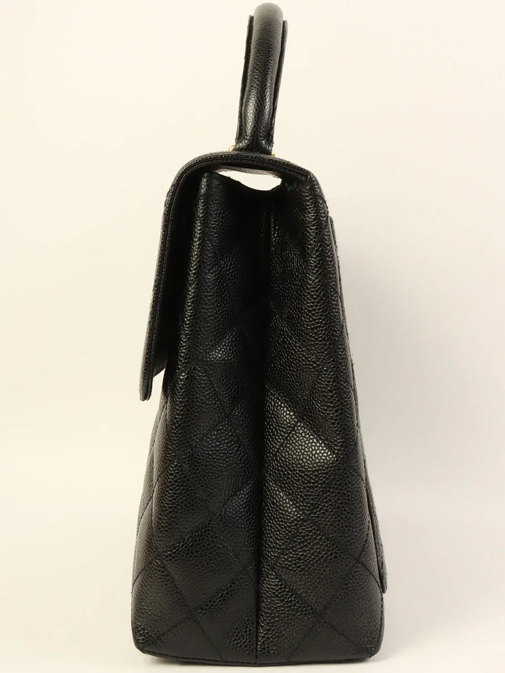 Chanel Around 2001 Made Caviar Skin Turn-Lock Top Handle Bag Black