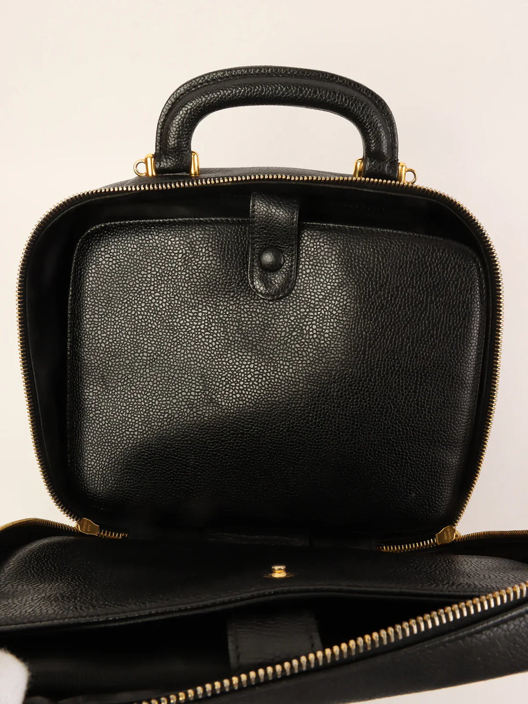 Chanel Around 1997 Made Caviar Skin Cc Mark Stitch 2Way Vanity Black