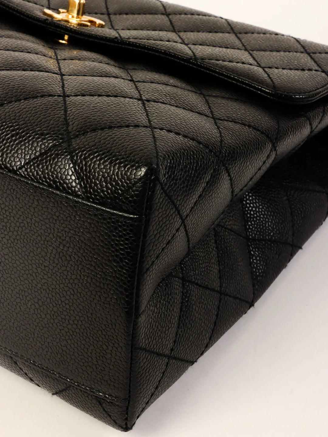 Chanel Around 2001 Made Caviar Skin Turn-Lock Top Handle Bag Black