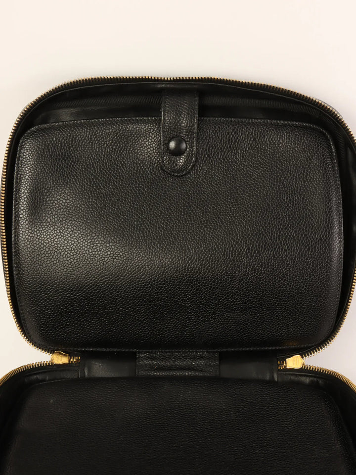 Chanel Around 1997 Made Caviar Skin Cc Mark Stitch 2Way Vanity Black