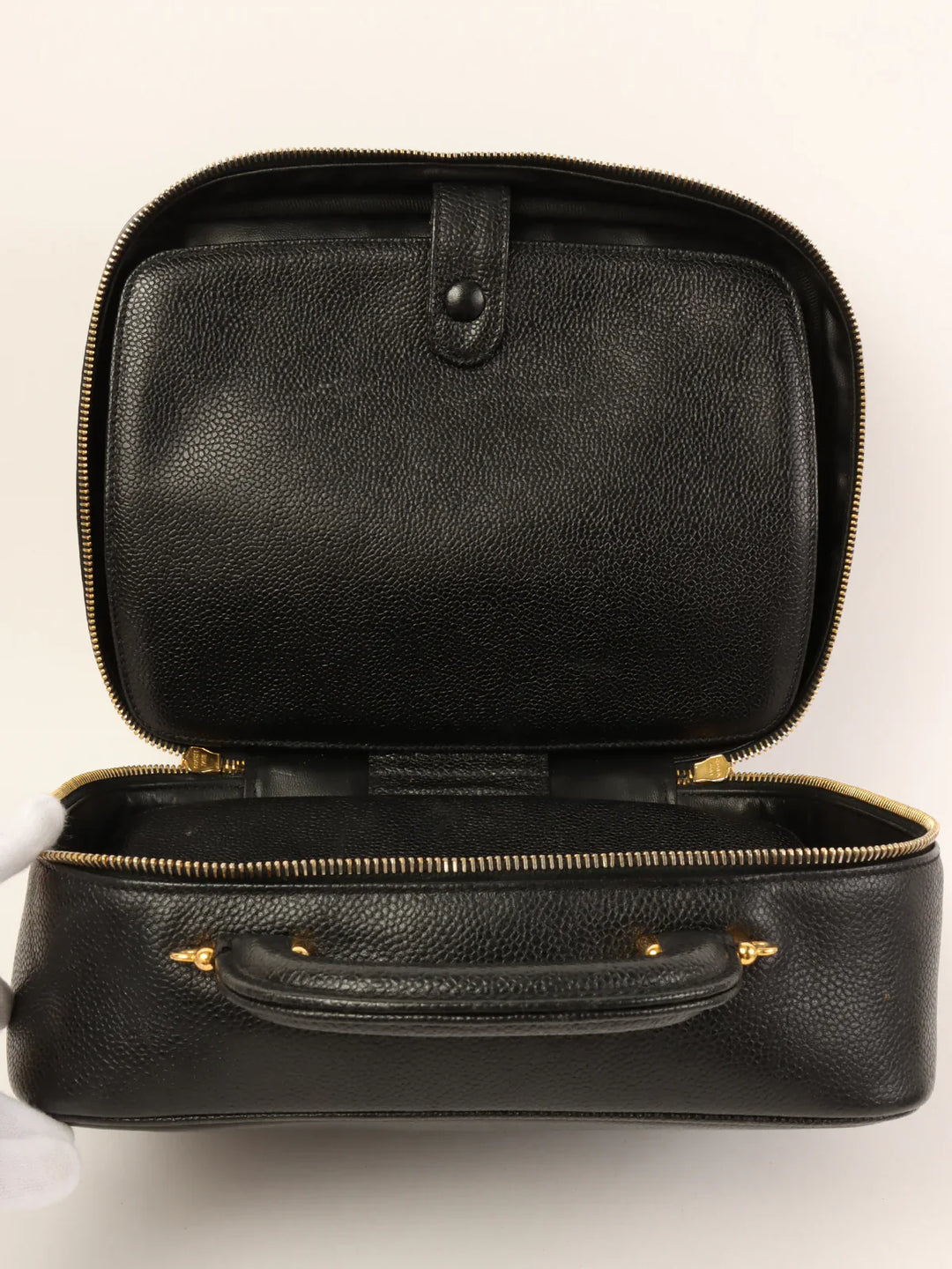 Chanel Around 1997 Made Caviar Skin Cc Mark Stitch 2Way Vanity Black
