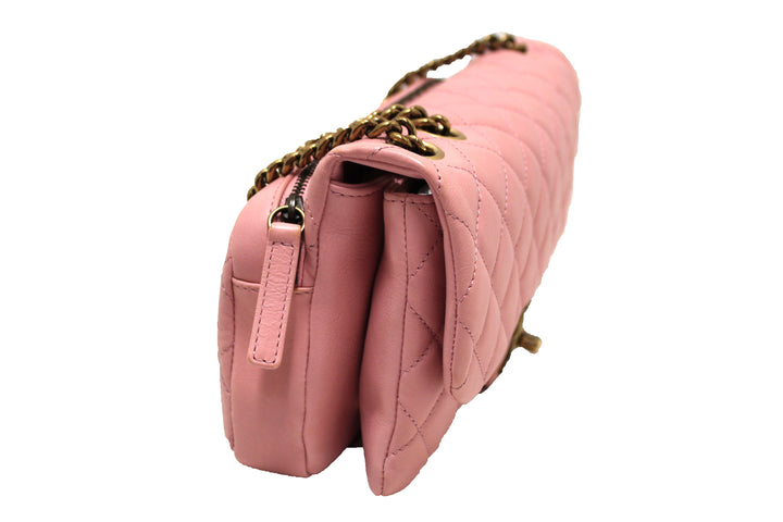 Top Quality Chanel Pink Calfskin Leather Zipped Back Pocket Calfskin Flap Bag