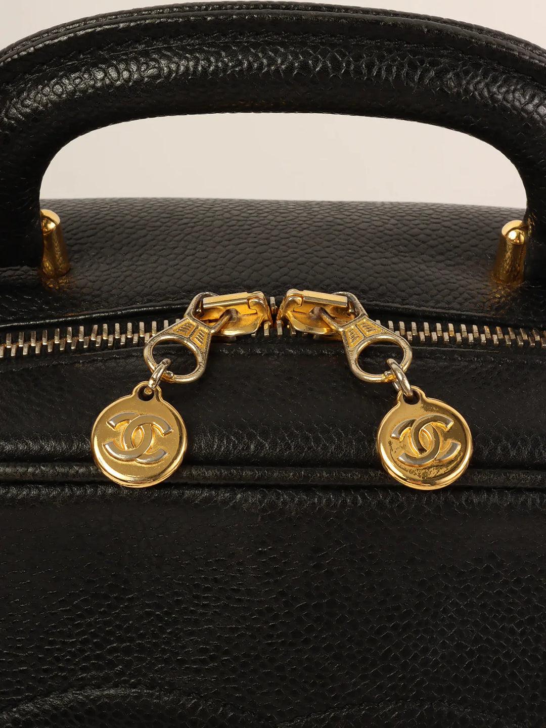 Chanel Around 1997 Made Caviar Skin Cc Mark Stitch 2Way Vanity Black