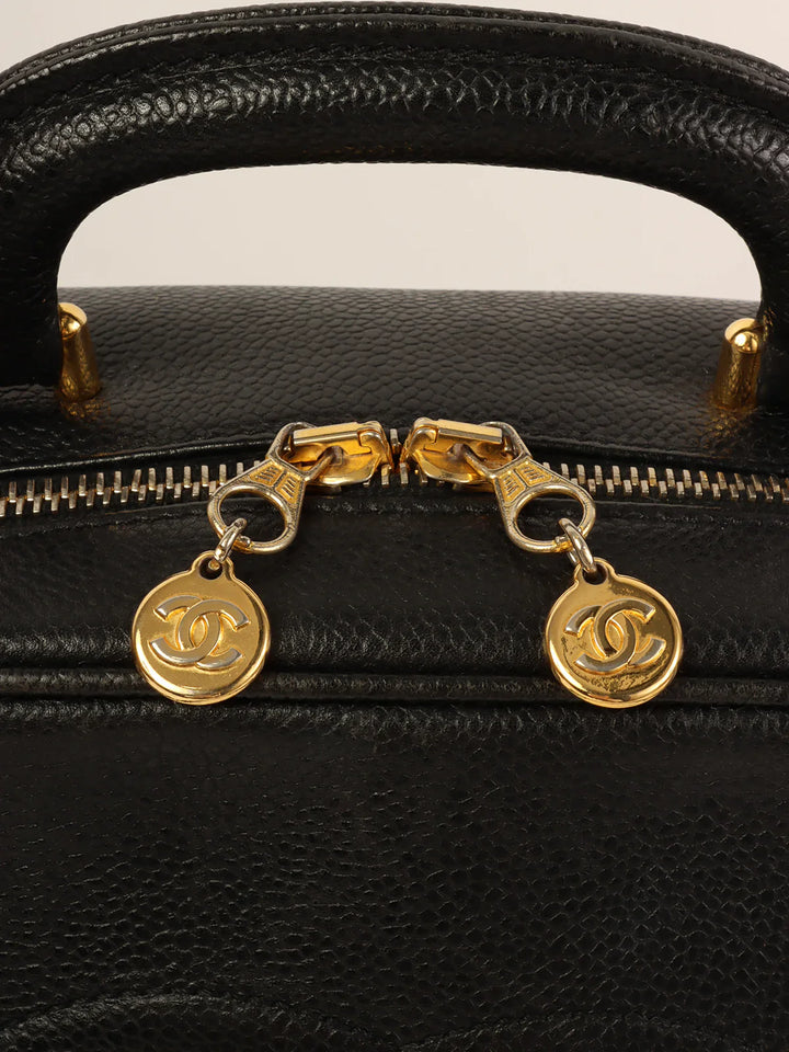 Chanel Around 1997 Made Caviar Skin Cc Mark Stitch 2Way Vanity Black