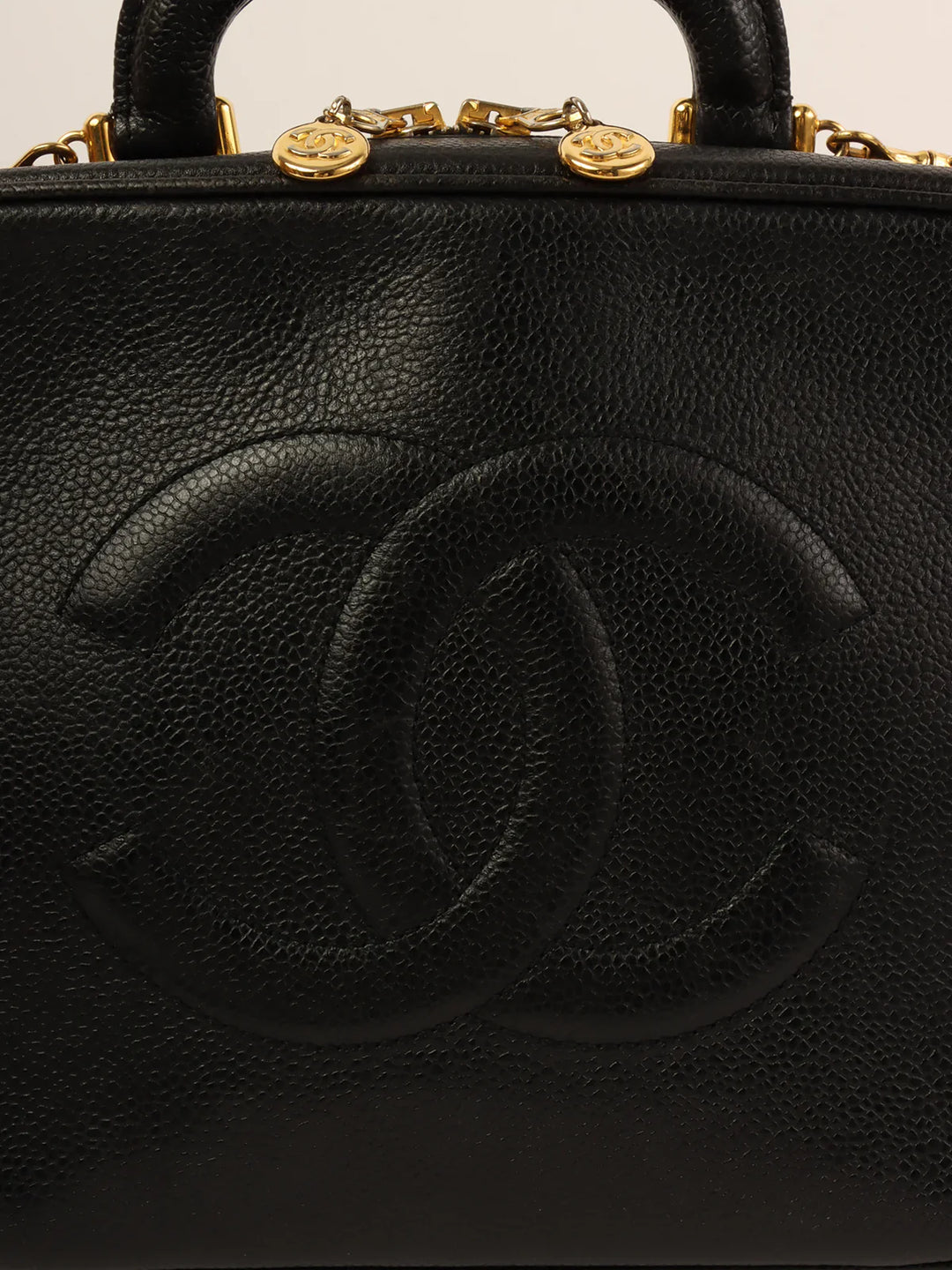 Chanel Around 1997 Made Caviar Skin Cc Mark Stitch 2Way Vanity Black